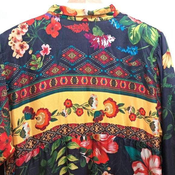 Johnny Was Silk Long Sleeve Tunic Floral Pattern Size Large - Picture 10 of 13